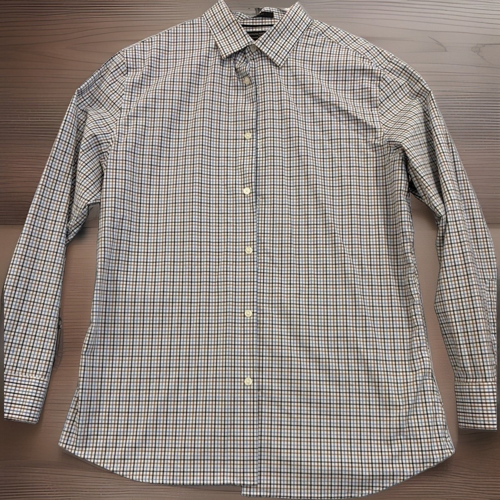 Banana Republic Camden Non Iron Blue and White, Tan Gingham check Shirt Mens XL